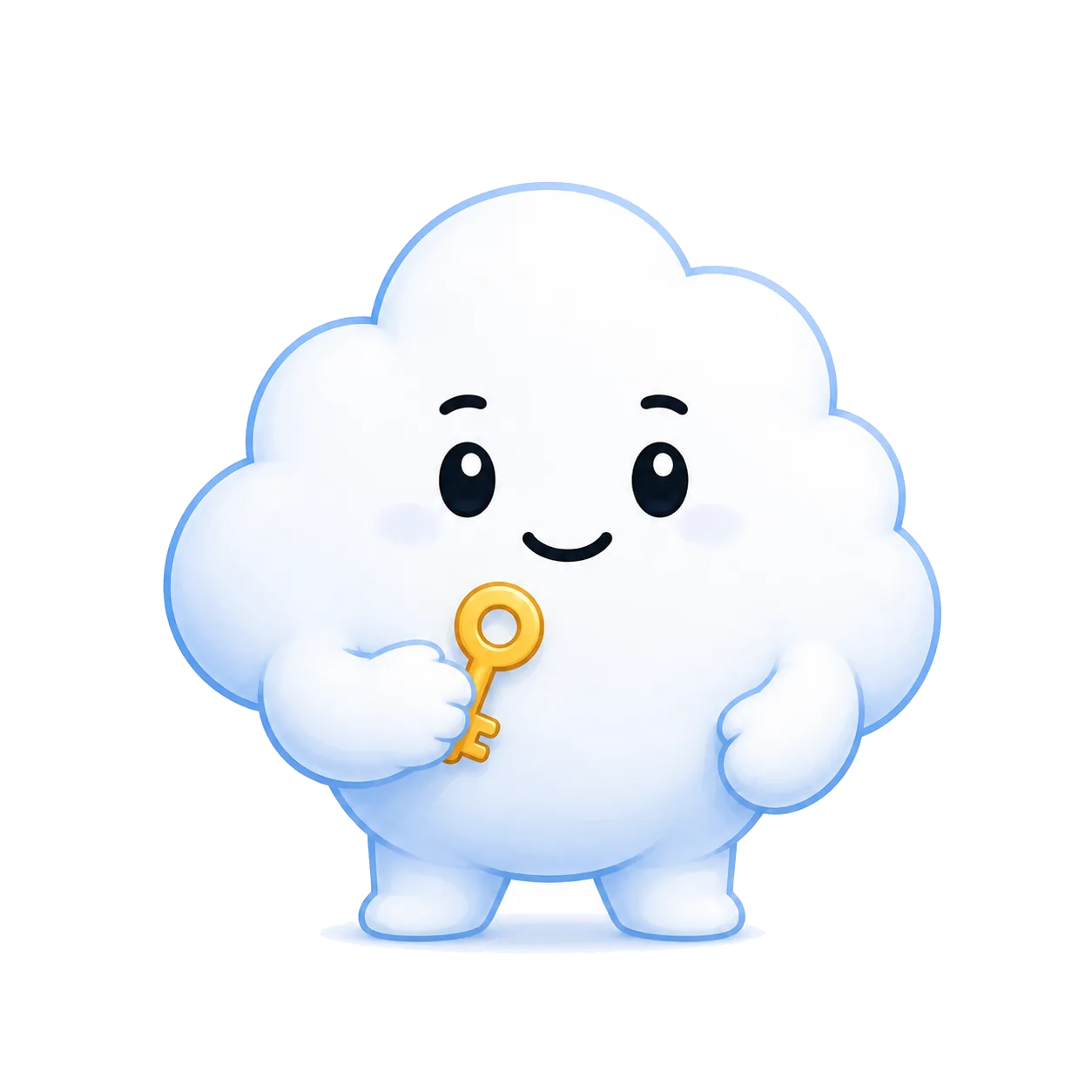 Teńly cloud mascot holding a key for secure login